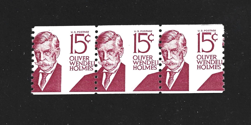 US STAMP ERROR FREAK ODDITY 1305E STRIP OF 3 MIS PERF 15c HOLMES FREE SHIP - Image 1 of 1