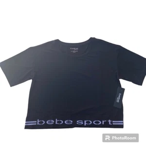 Bebe Sport schwarz kurz geschnitten sportliches Top Logo am Bund Stretch neu mit Etikett Damen L - Bild 1 von 6