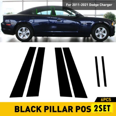 For Dodge 12pc 2011-2021 Charger Black Pillar Set Posts Window Door Trim Cover U - Image 1 of 4