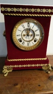 RARE OAK FELT AND BRONZE ANSONIA 'CABINET A' MANTEL CLOCK. RESTORED. SERVICED - Picture 1 of 12