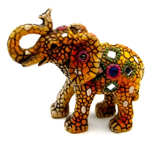 Multicolored Mosaic Mirrored Elephant Figurine Piece of Art Elephant Statement - Picture 1 of 6