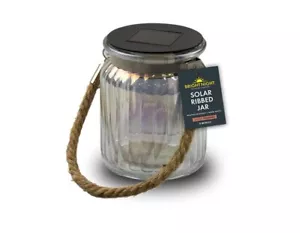 Solar Powered Ribbed Glass Jar Lantern for Garden decor with warm bright light - Picture 1 of 11