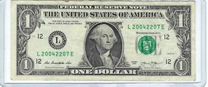 Jul 2004 : L20042207E $1 One Dollar Bill Fancy Serial Birth Year Note 2004-07-22 - Picture 1 of 2