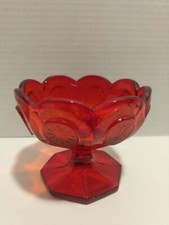 Vintage Fostoria Ruby Red Eagle Torch Coin Glass Pedestal Candy Dish 