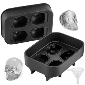 VEVOR Skull Ice Cube Tray, 4-Grid Skull Ice Ball Maker, Flexible Black Silicone - Picture 1 of 7