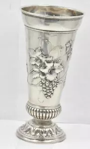 Antique 800-900 Silver NETTER Art Nouveau Grapes & Flowers 7.33" Tall Vase Cup - Picture 1 of 7