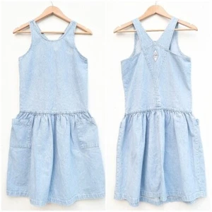 VINTAGE 90s Y2K Gap faded blue denim bib overall pinafore dress prairiecore - Picture 1 of 6