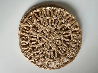 2 Woven Wicker Trivet Rattan Raffia Hot Pads Boho Neutral Beach Vintage - Image 1 of 3