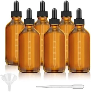 6pk 4oz Dark Amber Dropper Bottles w/Measured Dropper - Picture 1 of 8