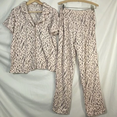 Conjunto de pijama de 2 piezas con patrón rosa claro y negro de Nine West ropa de dormir grande F6 Foto 1 de 4