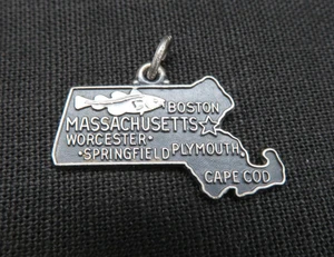 Dije vintage de plata esterlina con forma de estado de Massachusetts MA Boston - Imagen 1 de 3