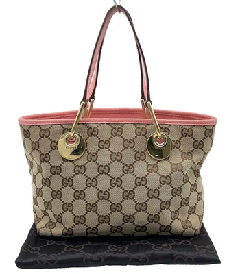 Auténtico bolso de mano Gucci GG de lona x cuero beige x rosa 120844 con bolsa para el polvo NS111065 Foto 1 de 4