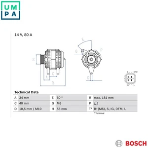 ALTERNATOR 0 986 042 660 FOR TOYOTA COROLLA/QUEST/ALTIS/iM/ALLEX/FIELDER/Verso - Picture 1 of 9