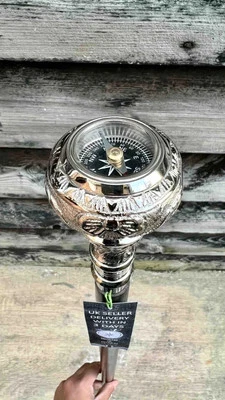Серебряная латунная ручка рабочий компас с ручкой складная трость для ходьбы - Изображение 1 из 4