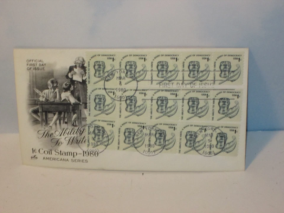 US Stamps FDC #1811 1c Inkwell Coil Three Strips of 5 1980 Artcraft Cover - Image 1 of 1
