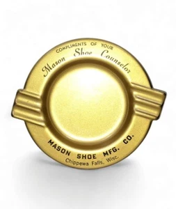 Vtg 50s-60s Art Deco MCM Mason Shoe Mfg Co. Chippewa Falls WI Gold Metal Ashtray - Picture 1 of 6