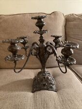 Substantial Antique Adelphi Silverplate 5 Candle Candelabra Gothic Poppy