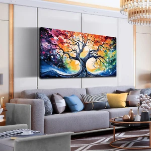 Large Canvas Wall Art Colorful Tree Picture Modern Living Room Bedroom Home Offi - Picture 1 of 8