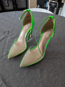 Arlette Pump Women's High Heel Mix No. 6 Lime/Neon Green Clear with sparkles! - Picture 1 of 5