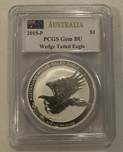 2015-P AUSTRALIA SILVER WEDGE TAILED EAGLE $1 PCGS GEM BU MERCANTI SIGNED - Picture 1 of 2