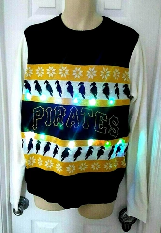 Pittsburgh Pirates Sweater Size Medium LIGHT UP Ugly Christmas Style LED Holiday Cover