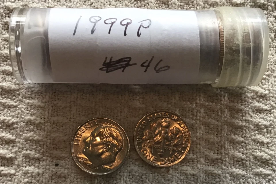 1999 P Roosevelt Dime Partial Roll 46 Coins In A Tube Uncirculated - Image 1 of 1