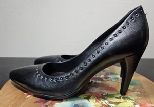 ECCO Black Calf Leather *Shape 75* Rivet Pump *EUC* Comfort High Heels W/6 EU/37 - Picture 1 of 20