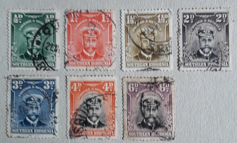 SOUTHERN RHODESIA 1924-29 KGV SG1-7 part set to 6d black & mauve GU Cover