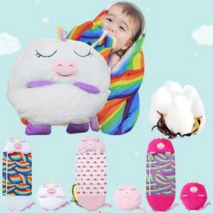 Portable 2-in-1 Kids Sleeping Bag Soft Plush Pillow Camping Outdoor Sleeping Bag - Picture 1 of 13