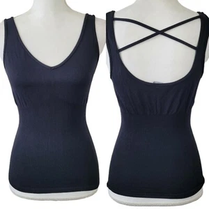 Vintage Bebe Camisole Tank Top Black Med/Large Shapewear Crossback V Neck Y2K - Picture 1 of 7