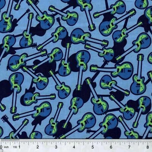 Blue & Green Electric Guitar 100% Cotton Fabric PICK SIZE - Picture 1 of 1