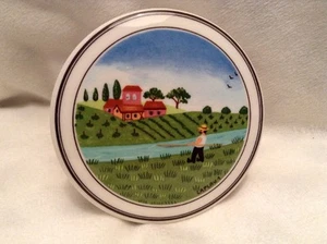 Villeroy & Boch Fisherman Trinket Box 3" Porcelain FARM RIVER FISHING - Picture 1 of 9