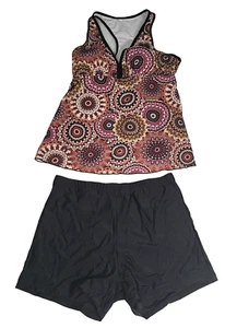 Tempt Me Badeanzug Damen Tankini & Shorts Größe Medium hoher Ausschnitt geometrisches Muster - Bild 1 von 5