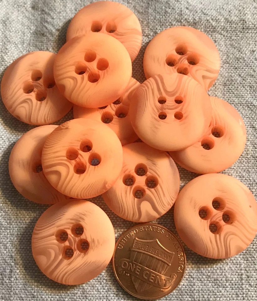 12 Matte Thick Pinkish Melon Swirl PLASTIC Sew-through Buttons 7/8" 22mm # 4430 - Image 1 of 1