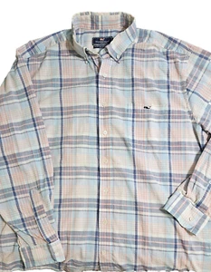 Vineyard Vines Herren XL rosa blau kariert Baumwolle Knopfleiste Hemd Langarm - Bild 1 von 5