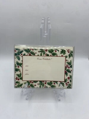 Caspari 10 Invitations & Envelopes Embassy Holiday Party Holly Berries Boxed Vtg - Image 1 of 4