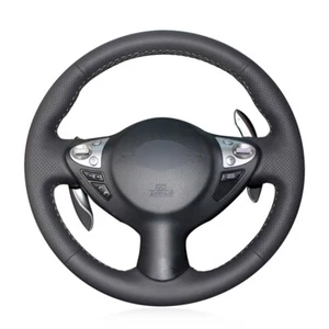 Black Leather Steering Wheel Cover For Nissan Juke 2011-2017 Maxima Sentra S - Picture 1 of 9