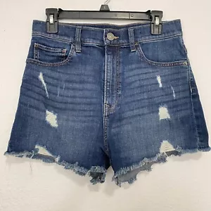 Express Damen Shortie hoher Bund Distressed Denim Shorts blau Größe 10 - Bild 1 von 10