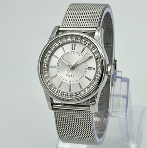 Ladies ESPRIT All Stainless Steel Crystal Accent Mesh Band Watch, Date, 37mm - Picture 1 of 7