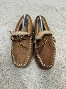 L.L. Bean Men’s Wicked Good Brown Suede Sherpa Lined Moccasins Slippers Size 9 - Picture 1 of 12