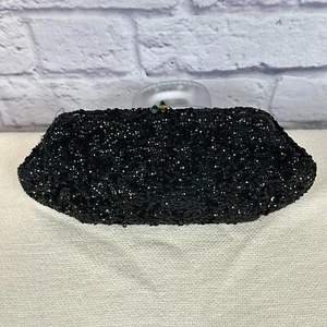Vintage Josef pochette perline paillettes chiusura bacio smeraldo ballo sera Francia senza catena - Foto 1 di 9