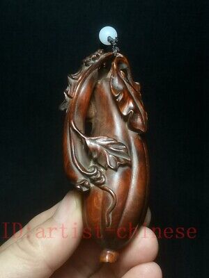 Japanese Boxwood Hand Carved Towel Gourd Luffa Statue Netsuke Gift Collectable • 24£