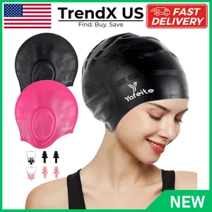 Gorra de natación para mujer hombre - Gorra de natación grande de silicona para cabello largo/corto con 3D - Imagen 1 de 8