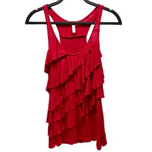 Xhilaration Swing Tank Women's Medium Red Sleeveless Layered Ruffles Top GUC - Picture 1 of 11