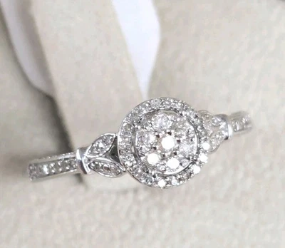 9ct White Gold 0.25ct Diamond Vintage Look Engagement Ring Size L. RRP £550 - Image 1 of 4