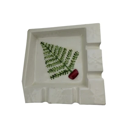 Vintage Ceramic Pine Branch Ashtray Trinket Dish Embossed Snowflakes 5.75" - Image 1 of 4