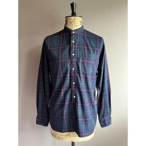 Camisa Cantate Japón Para Hombre Talla 38 Azul Marino Henley Cuadros Tartán 100% Algodón - Imagen 1 de 14