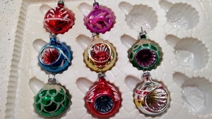 8 Small Vintage Glass Glitter Round 2" Christmas Ornaments - Picture 1 of 5
