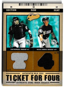 MIGUEL CABRERA IVAN RODRIGUEZ PIERRE CHOI TICKET FOR FOUR JERSEY FLEER AUTHENTIX - Picture 1 of 2