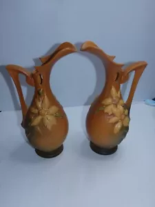 Jarrones jarra vintage Roseville Clematis 18-15 pares Ewer, naranja/amarillo/marrón - Imagen 1 de 9